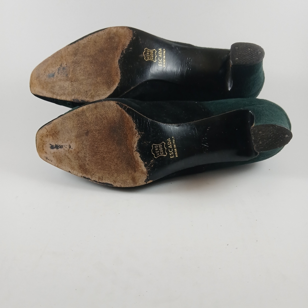 Vintage‎ ESCADA Green And Black Suede Lace-Up Bootie Heels Pumps Size 5.5 M - Picture 5 of 7